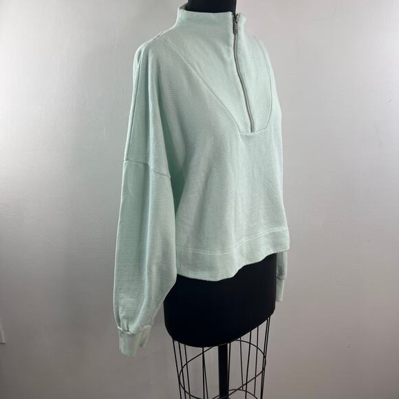 Sweaty Betty Blue Sweatshirt Mock Neck Half Zip Drop Shoulder Banded Hem Sz XXL - Picture 4 of 10